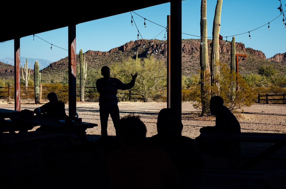Under the ramada, looking out to the desert