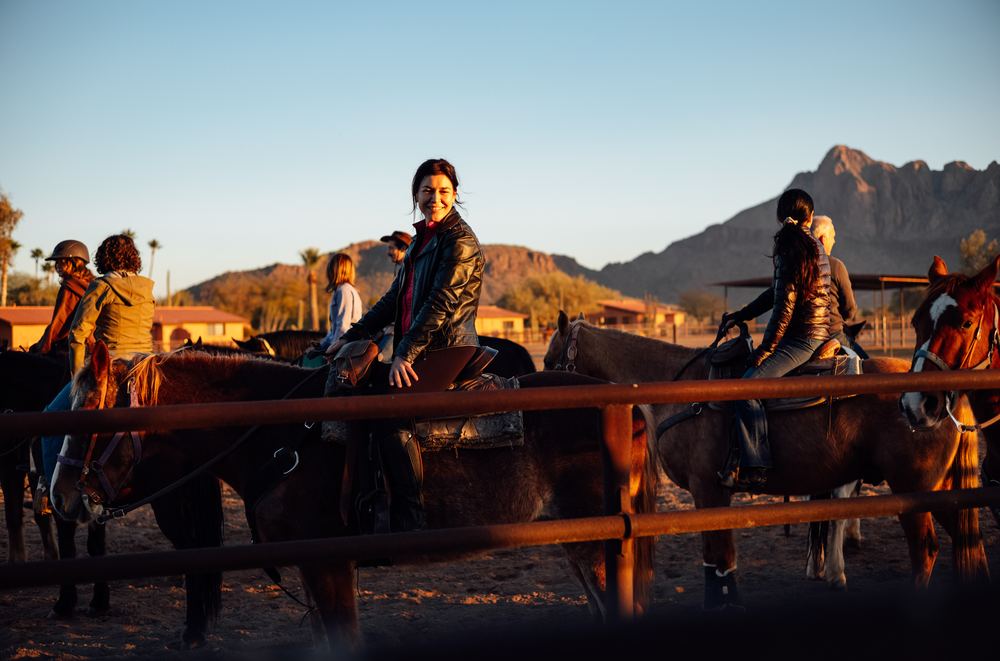 Riders gathering by the rail
